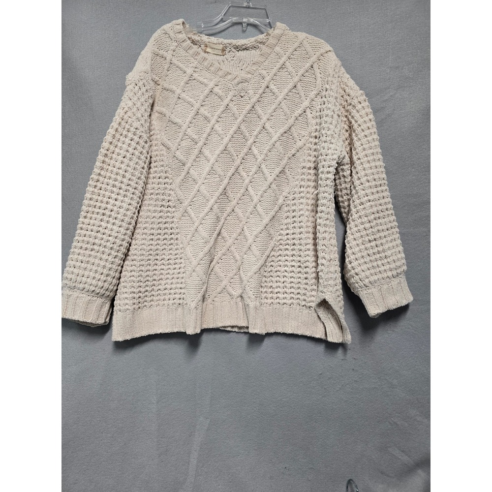 Altar'd State Womens Cream Crochet Chunky Cable Knit Sweater Oversized L